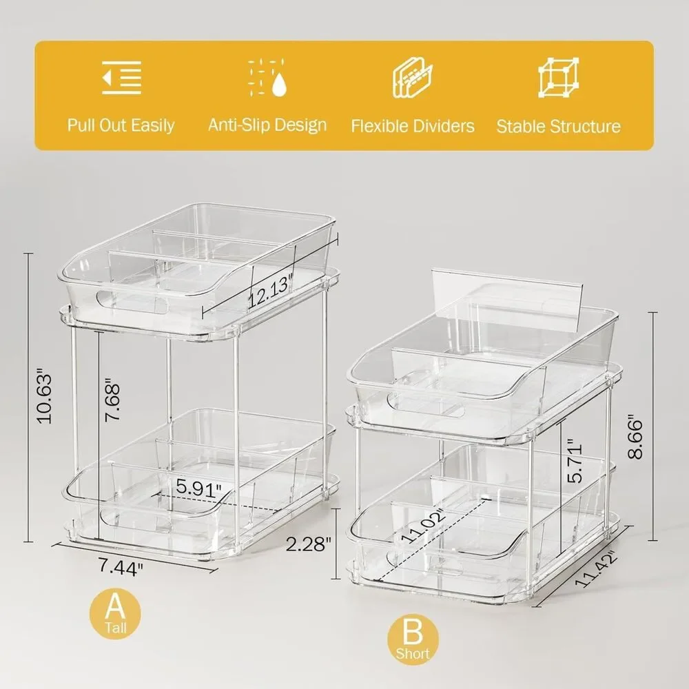 2-Tier Under Sink Organizers And Storage, Stackable Cabinet Organizers